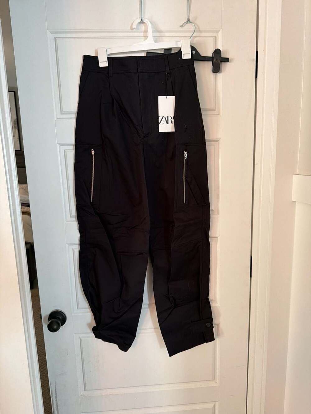 NWT ZARA Black Side Zip Cargo Trousers with Snap Hem